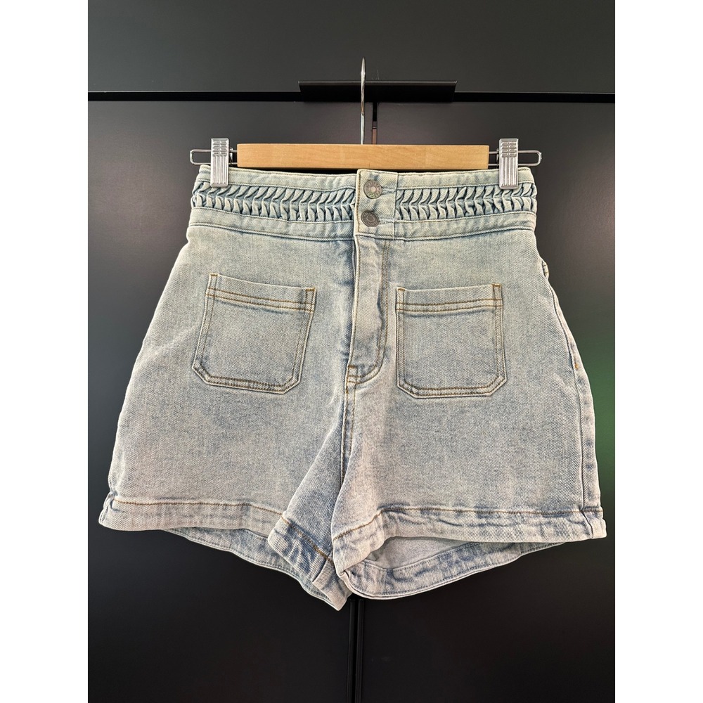 Magali Pascal Birkin‎ Light Wash High Waisted Braided Denim Shorts Blue XS US 4